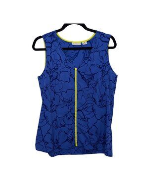 Liz Claiborne Womens Blue Sleeveless Floral Print Top Medium Polyester